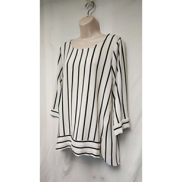 Jules & Leopold 2PC Pants Set Striped 3/4 Scoop Neck Size Medium Ivory/Blue - Picture 3 of 13
